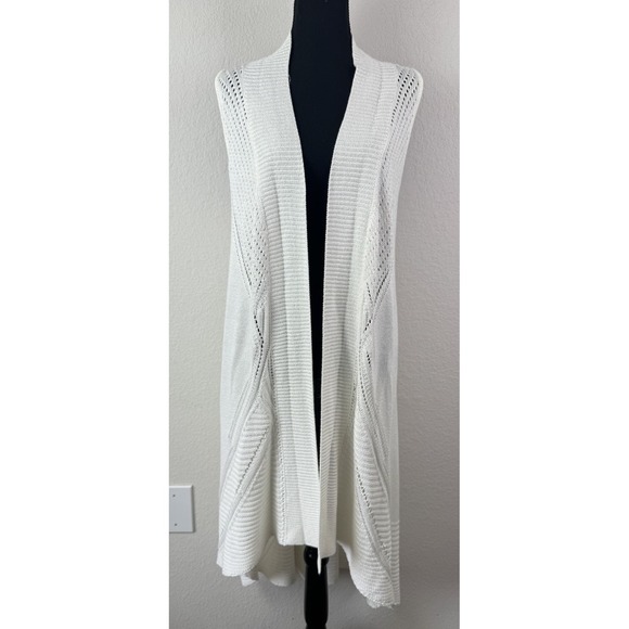 Ariat Reba Sweater Vest Womens L White Open Knit Duster Long Western Boho Rodeo - Picture 3 of 8